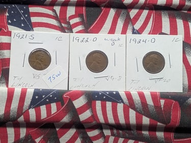 Lot of Three (3) T-1 Lincoln Cents (1921-S, 1922-D, 1924-D)