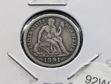1891 Seated Liberty Dime - VF
