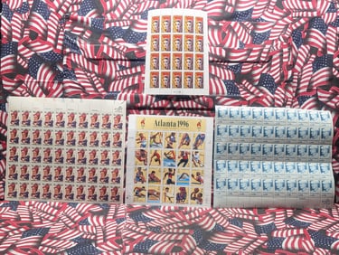 Folder of Four Complete Sheets of US Stamps - All MOGNH