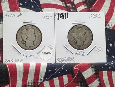 Lot of Two (2) Barber Quarters (1911-P, 1911-D)