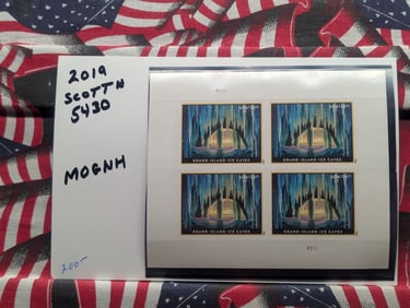 Extremely Rare 2019 Grand Island Ice Caves Plate Block Stamps - MOGNH