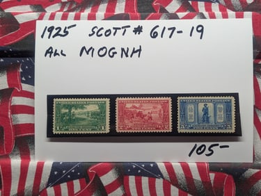 1925 Lexington - Concord Stamps Scott #617, #618, & #619 - All MOGNH