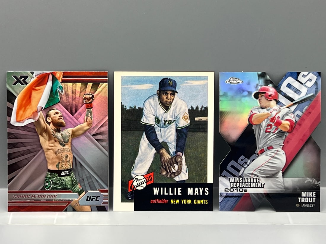 Lot of (3) Baseball & UFC Star Cards - Conor McGregor, Willie Mays, Mike Trout