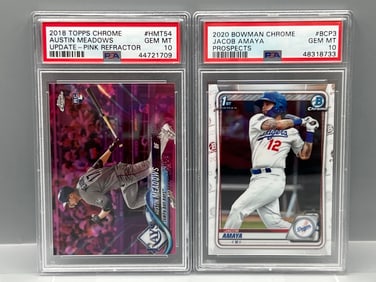 2018 Topps Chrome Austin Meadows Update Pink Refractor RC #HMT54 PSA Gem Mint 10 & 2020 Bowman