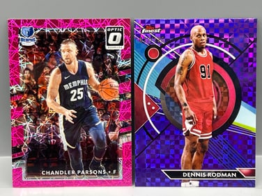 2017-18 Donruss Optic Chandler Parsons Pink Velocity #/79 & 2024 Topps Finest Dennis Rodman Purple
