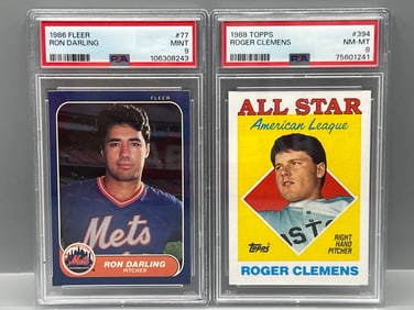 1986 Fleer Ron Darling #77 PSA Mint 9 & 1988 Topps Roger Clemens #394 PSA NM-MT 8