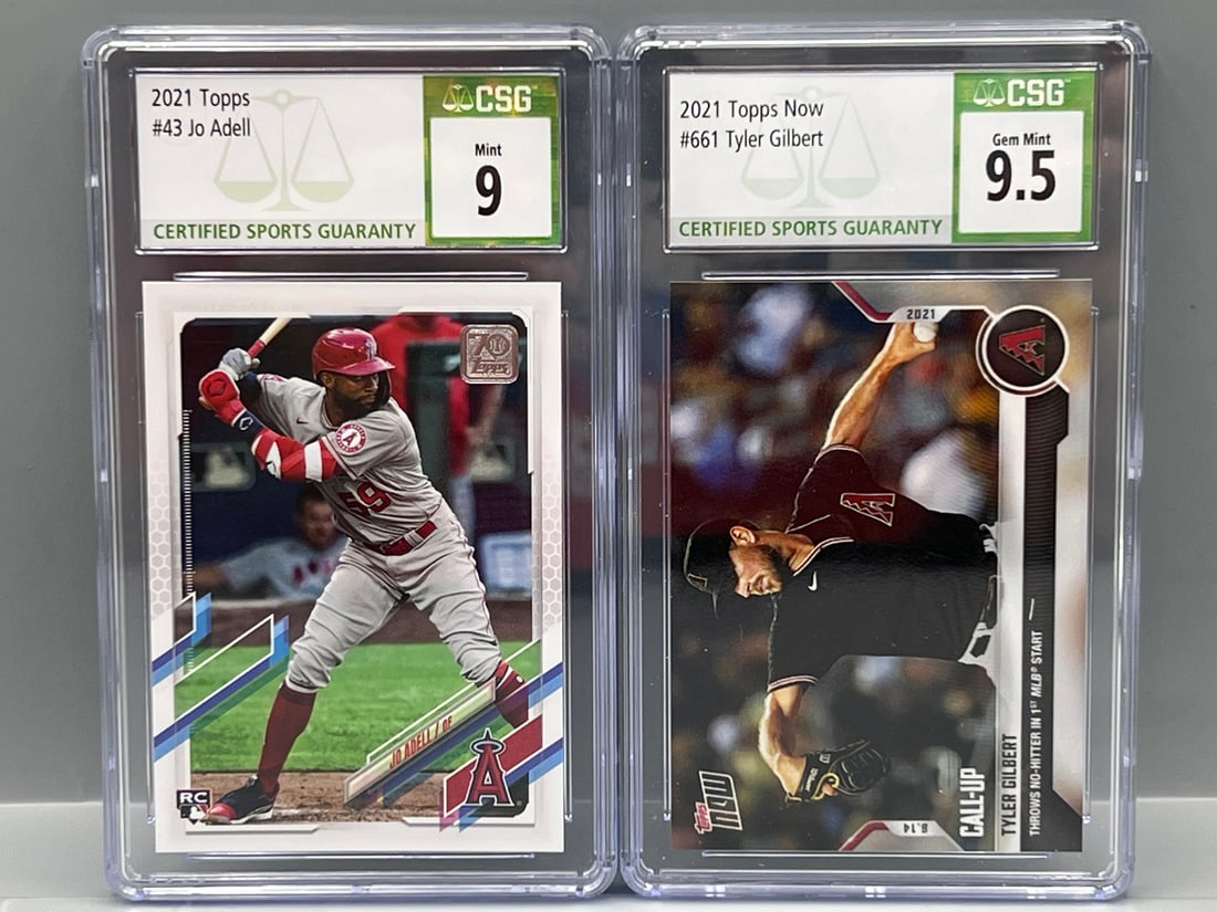 2021 Topps Jo Adell RC #43 CSG Mint 9 & 2021 Topps Now Tyler Gilbert #661 CSG Gem Mint 9.5: 2021 Topps Jo Adell RC #43 CSG Mint 9 & 2021 Topps Now Tyler Gilbert #661 CSG Gem Mint 9.5