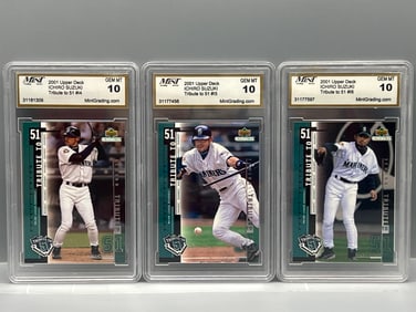 Lot of (3) 2001 Upper Deck Ichiro Suzuki Tribute To 51 #I4, #I5, & #I6 - Slabbed By Mint Grading