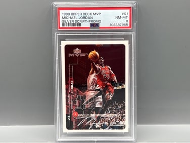 1999 Upper Deck MVP Michael Jordan Silver Script Promo #S1 PSA NM-MT 8