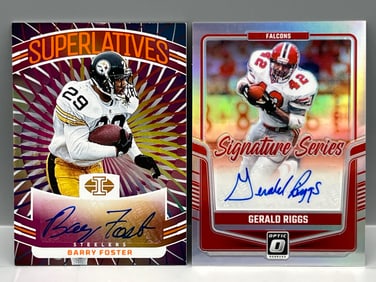 2024 Panini Illusions Barry Foster Superlatives Auto & 2024 Panini Donruss Optic Gerald Riggs Holo