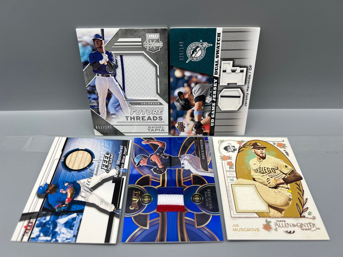 Lot of (5) Assorted Baseball Jersey Relic & Patch Cards (1 of 2)