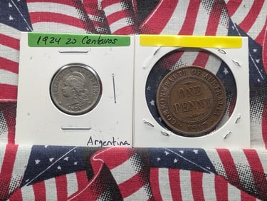 Australia 1917 One Cent & Argentina 1924 20 Centavos
