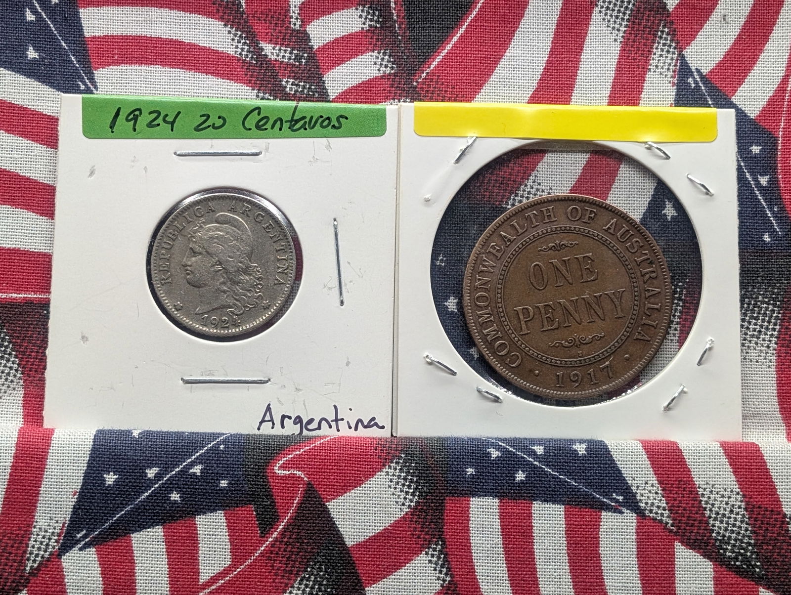 Australia 1917 One Cent & Argentina 1924 20 Centavos