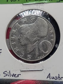 Austria 1957 10 Schillings, 64% Silver