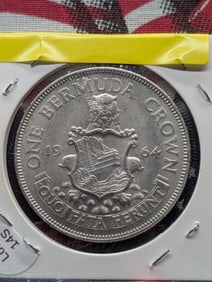 1964 Bermuda One Crown, 50% Silver