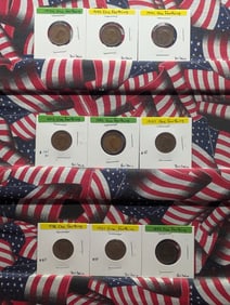 Nine Great Britain One Farthings 1893, 1931, 1938, 1940, 1942 x2, 1943x2, 1944