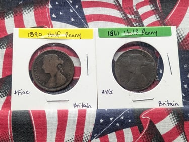 1861 & 1890 Great Britain Half Pennies