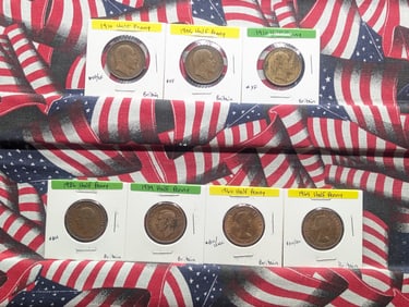 Seven Great Britain 1/2 Penny Coins - 1906, 1910x2, 1936, 1939, 1960, 1964