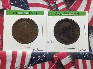 1902 & 1906 Great Britain One Penny, K. Edward VII