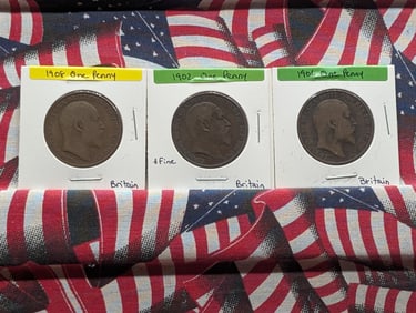 1902, 1906, 1908, Great Britain One Penny, K. Edward VII