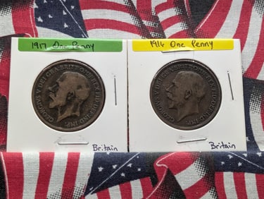 1916 Great Britain One Penny, K. George V & 1917 Great Britain One Penny, K. George V