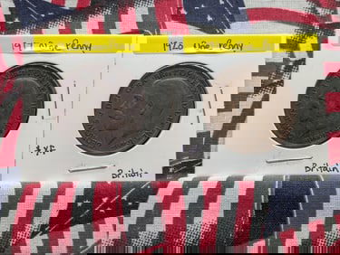 1917 Great Britain One Penny, K. George V & 1920 Great Britain One Penny, K. George V.