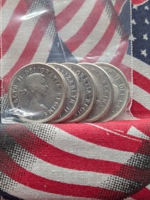 1 Bag Canadian 25 Cents (5), Assorted Dates, all 80% Silver