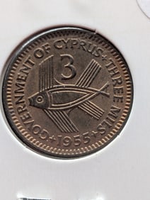 1945 Cyprus 1/2 Piastre & 1955 3 Mils