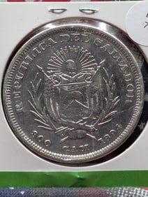 1894 El Salvador One Peso, 90% Silver