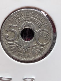 Four French Coins-1854, 1856, 1864 & 5 Centimes, Napolean III Empereur & 1919 France 5 Centimes