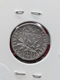 1918 France 50 Centimes, 83.5% Silver