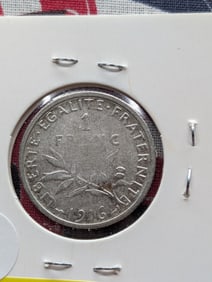 1916 France One Franc, 83.5% Silver