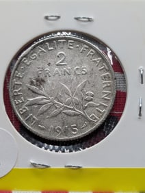 1915 France 2 Francs, 83.5% Silver