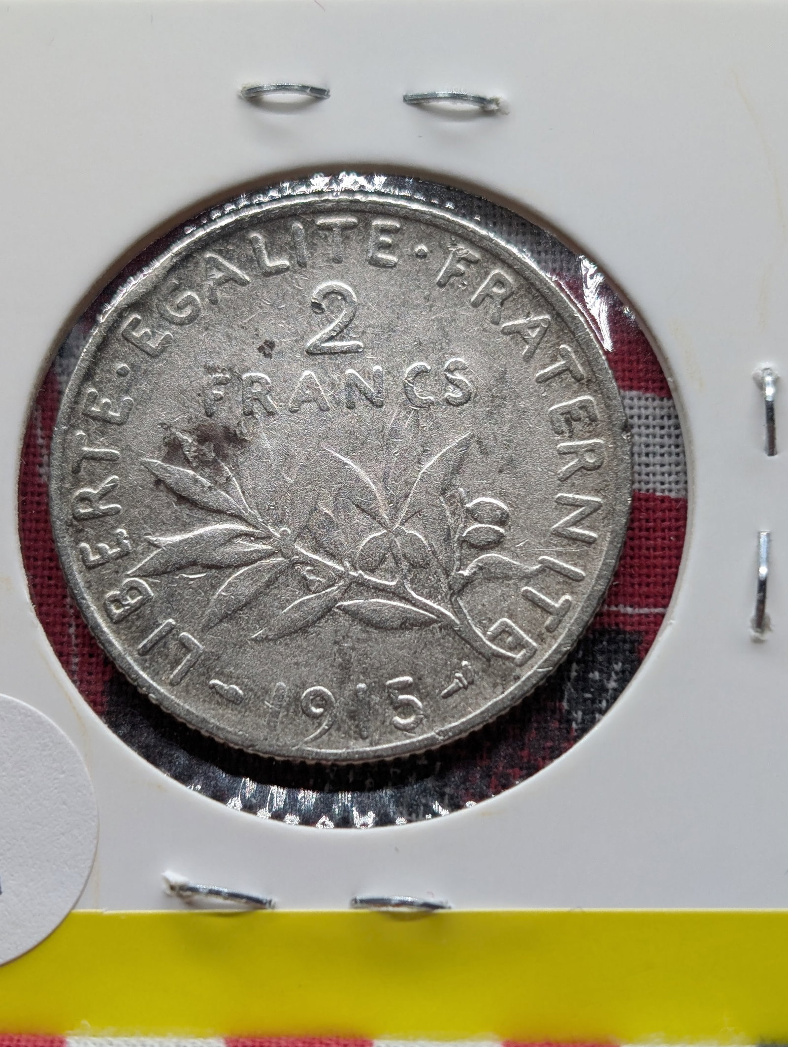 1915 France 2 Francs, 83.5% Silver: 1915 France 2 Francs, 83.5% Silver