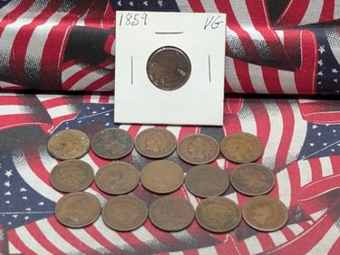 Sixteen Indian Head Cents, Including 1859 & 1869 Filler