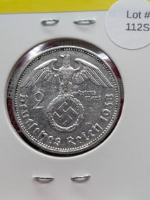 1938F 2 Reichsmark 62.5% Silver