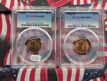 Two Lincoln Wheat Cents 1935 PCGS MS64 RD & 1953-D PCGS MS65 RD