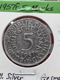 1957F German 5 Mark 62.5% Silver