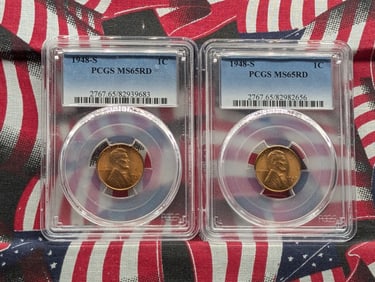 Two 1948-S Lincoln Wheat Cents, Both PCGS MS65 RD