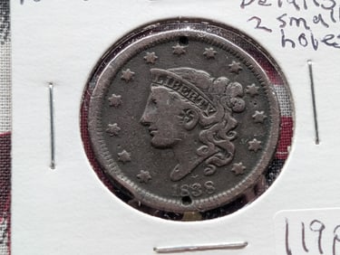 1838 US Large Cent w/Two Holes On Obverse