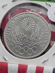 1972-F German 10 Mark, Summer Olympics Rings 62.5% Silver