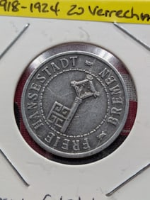 1918-1924 20 German -Federal State of Bremen Verrechnungs-Pfennig