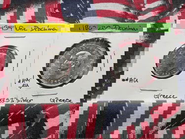 Greece 1954 One Drachma & 1960 20 Drachmai 83.5 Silver