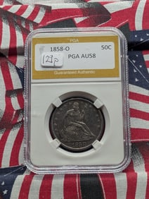 1858-O Seated Liberty Half Dollar PGA AU58