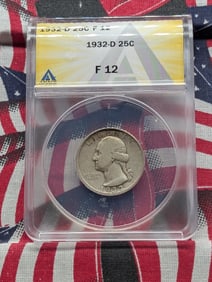 1932-D Washington Quarter ANACS F12 Key Date - 90% Silver