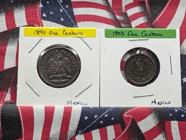 Two Mexico Coins 1890 & 1903 One Centavo