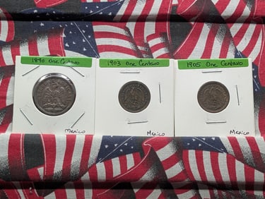 Three Mexico Coins-1890, 1903 & 1905 One Centavo