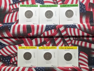 Six Mexican Coins-1905 x5 & 1-1906- 5 Centavos,