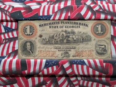 1858 $1 Southern States Currency. Merchants and Planters Bank, Savannah, GA