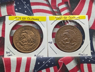 1957 & 1959 Mexican 50 Centavos